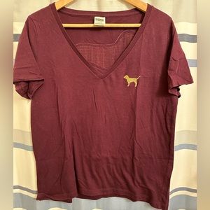 Pink brand burgundy bling sequined Tshirt. Sequined pink logo dog on back